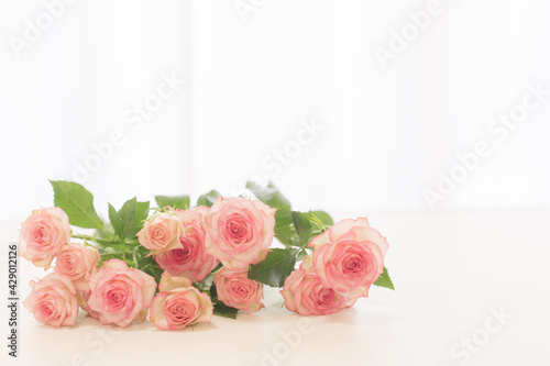 Beautiful bunch of pink and white roses © hirobirock