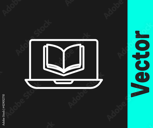 White line Online class icon isolated on black background. Online education concept. Vector