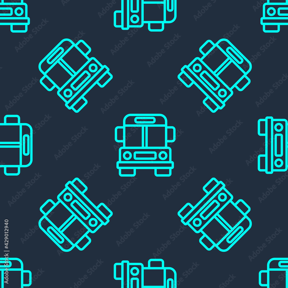 Green line School Bus icon isolated seamless pattern on blue background. Public transportation symbol. Vector Green line School Bus icon isolated seamless pattern on blue background. Public transportation symbol. Vector