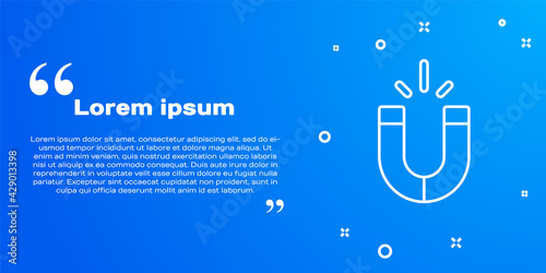 White line Magnet icon isolated on blue background. Horseshoe magnet, magnetism, magnetize, attraction. Vector