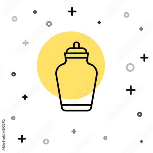 Black line Funeral urn icon isolated on white background. Cremation and burial containers, columbarium vases, jars and pots with ashes. Random dynamic shapes. Vector