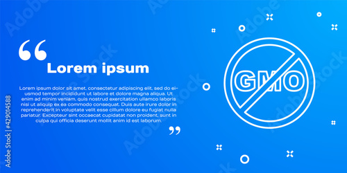 White line No GMO icon isolated on blue background. Genetically modified organism acronym. Dna food modification. Vector