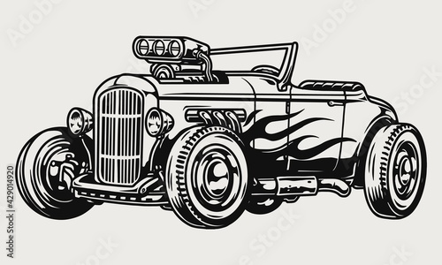 Retro hot rod with flame decal