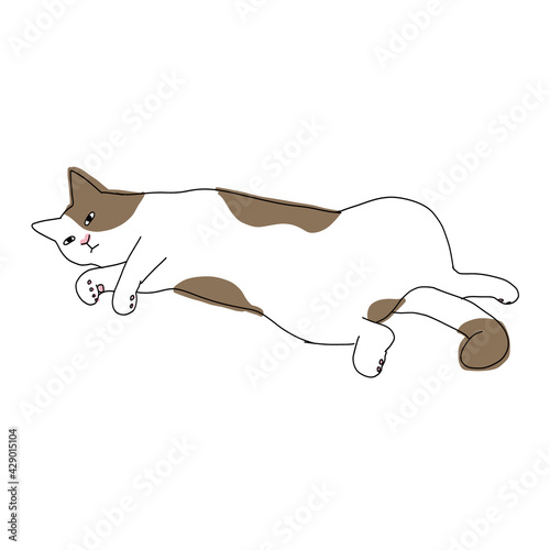 寝転がっている猫の全身イラスト