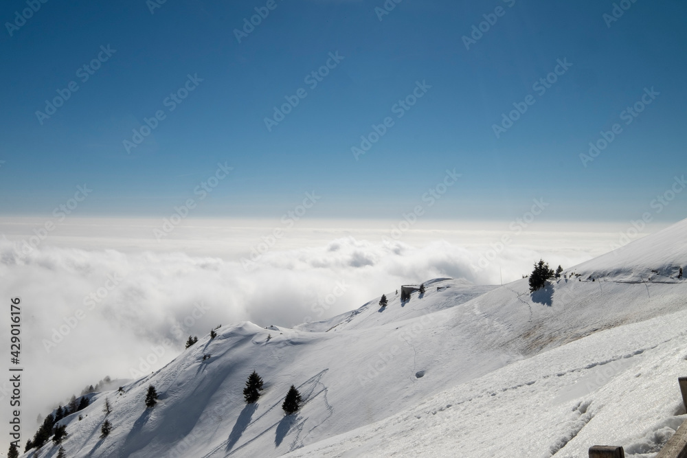 skiing in the mountains, Monte Grappa Italy