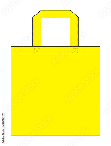 Flat Blank Yellow Tote Bag Template Vector On White Background