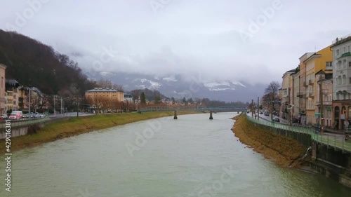 Rainy and misty weather in Salzburg, Austria photo