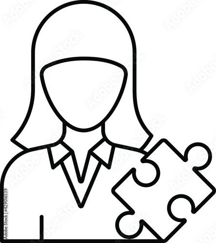 problem solver Concept, IT Girl with Puzzle Jigsaw Vector Color Icon Design, Software and web development symbol, Computer Programming and Coding stock illustration, Business analyst Character