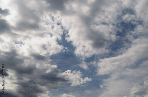 Cumulus picture. Stormy sky. Rainy weather. Sky background.