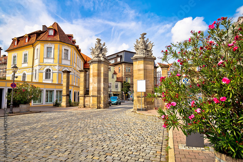 Ansbach. Old town of Ansbach picturesque street and town gate view © xbrchx