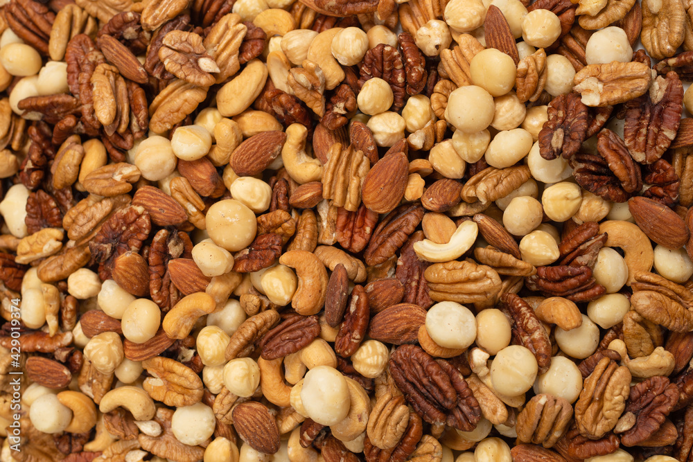 Mix of nuts as a background.