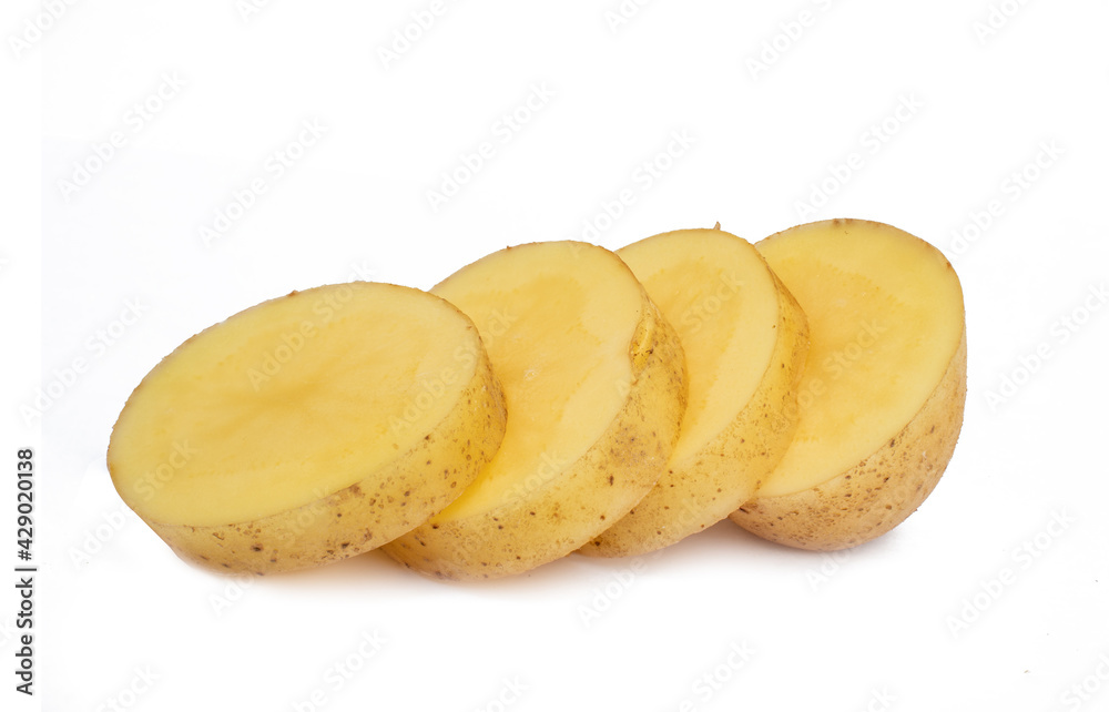 Sliced ​​raw potatoes isolated on white background