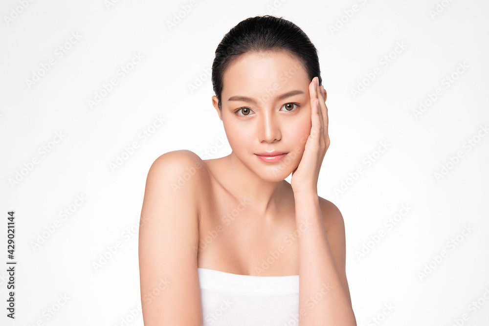 Beautiful young asian woman with clean fresh skin on white background, Face care, Facial treatment, Cosmetology, beauty and spa, Asian women portrait Beautiful young asian woman with clean fresh skin on white background, Face care, Facial treatment, Cosmetology, beauty and spa, Asian women portrait