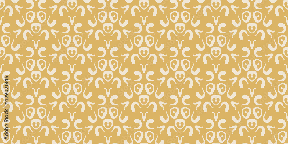 Background pattern with floral ornament on a gold background in retro style. Seamless pattern, texture. Suitable for design book cover, poster, wallpaper, invitation, cards. Vector graphics