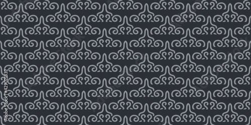 Abstract background pattern with decorative gray ornament on a black background. Seamless pattern, texture. Vector image