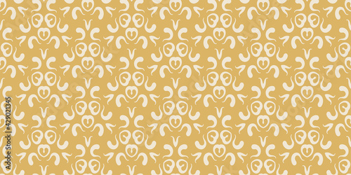 Background pattern with floral ornament on a gold background in retro style. Seamless pattern, texture. Suitable for design book cover, poster, wallpaper, invitation, cards. Vector graphics