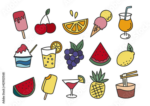 夏の食べ物と飲み物のイラスト