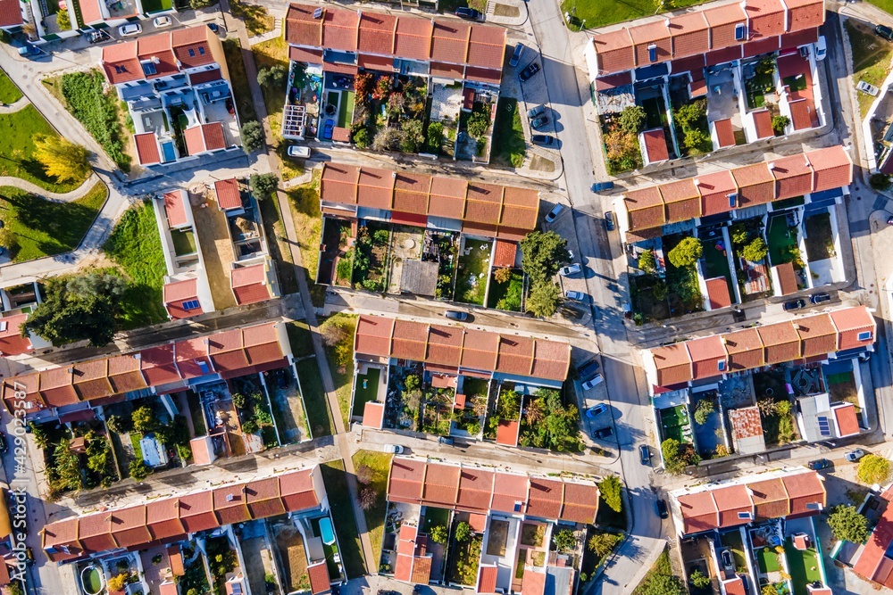 Aerial view of a modern residential district in Lisbon, Portugal.