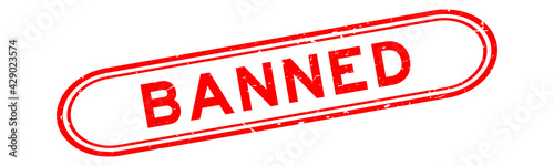 Grunge red banned word rubber seal stamp on white background
