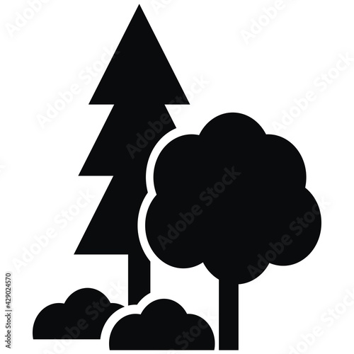 Forest, natural protected area, black vector icon