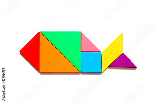Free Download Color tangram puzzle in fish shape on white background - GFXLoad