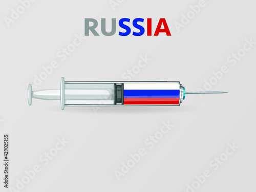 Medical disposable syringe icon with Russia Flag. Applicable for covid 19, coronavirus vaccine injection, vaccination illustration. plastic syringe. Vector illustration