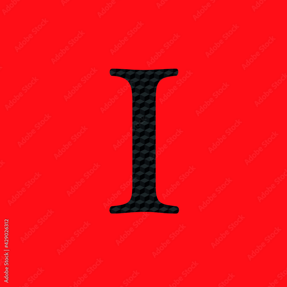 Letter I textured in opaque black metal look editable vector on red background Letter I textured in opaque black metal look editable vector on red background