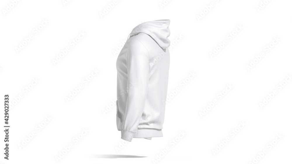 Blank white sport hoodie with hood mockup, looped rotation