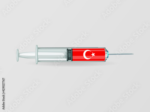 Medical disposable syringe icon with Turkey Flag. Applicable for covid 19, coronavirus vaccine injection, vaccination illustration. plastic syringe. Vector illustration