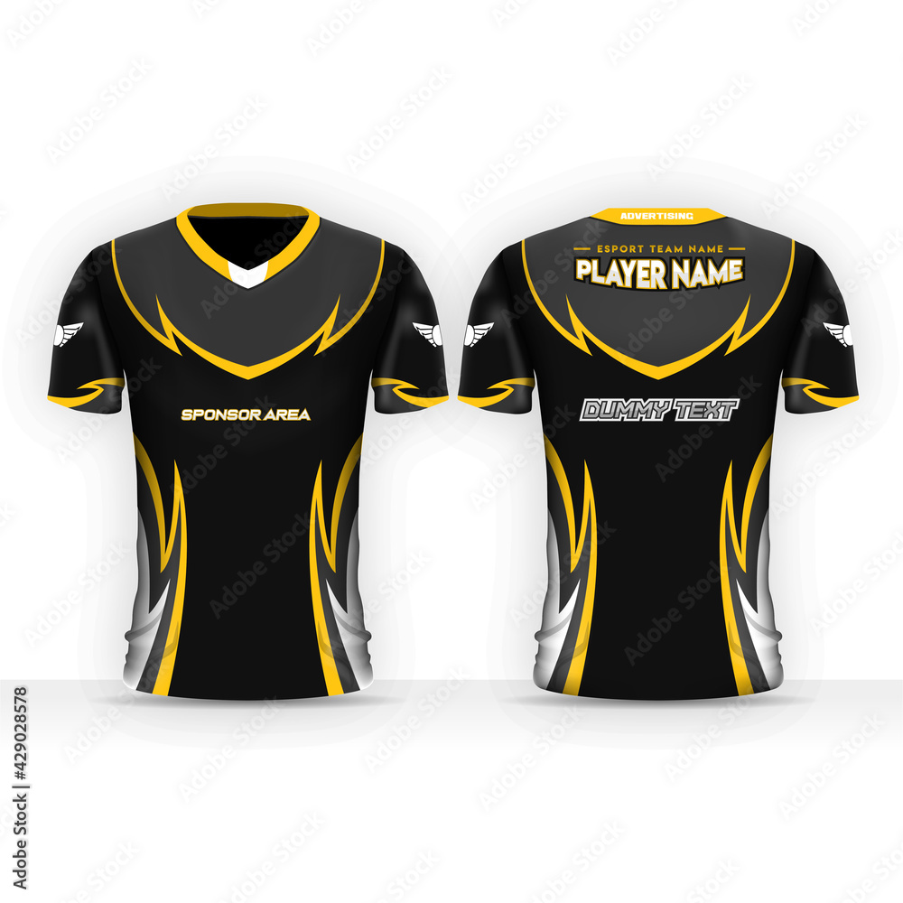 Minimal Black and Yellow t-shirt design template for gamers, e-sports ...