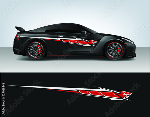Vinyl sticker Decals set for Car truck mini bus modify Motorcycle. Racing Vehicle Graphic kit isolated vector design race Elegant stripes. modern red technology background for wrap