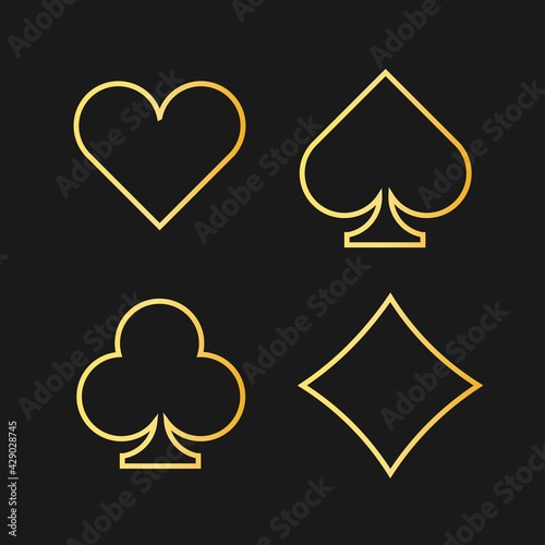 Billede på lærred Casino gold card suits vector icons set