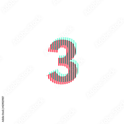 number 3 "three", anaglyph effect, editable vector