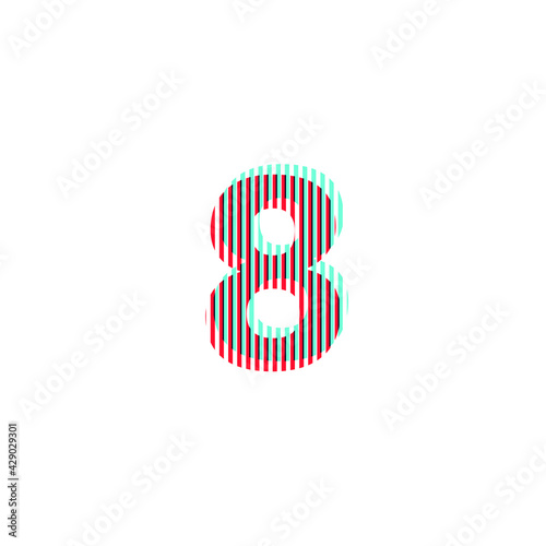 number  8 "eight", anaglyph effect, editable vector