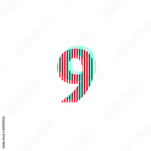number 9 "nine", anaglyph effect, editable vector