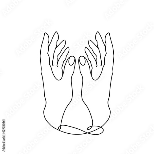 continuously drawn two female hands one line, palms up, Rose in hands, open palms, line art, hand drawn, vector illustration Lineart in a trendy minimalist style.