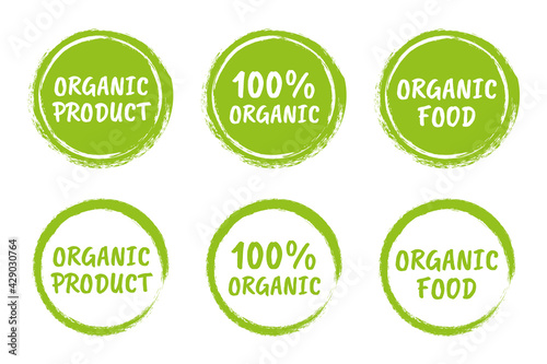 organic food logo icon set, healthy product labels