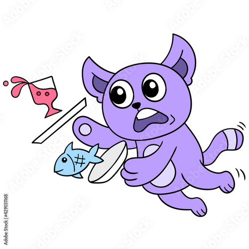 the cat was carrying food and drink slipped down, doodle icon image kawaii