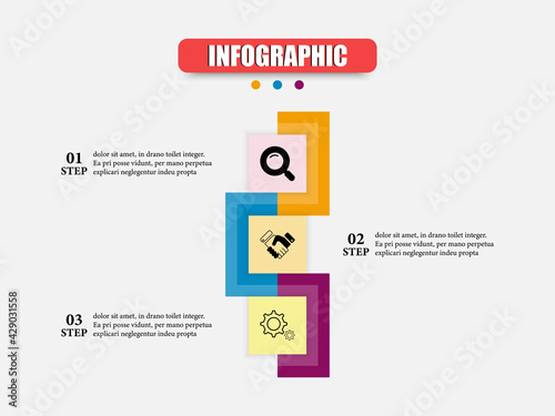 The square comes together to presents an infographic in three steps. Vector design presentation business infographic template with 3 options. Use presents 3 points, workflow layout, banner, web design