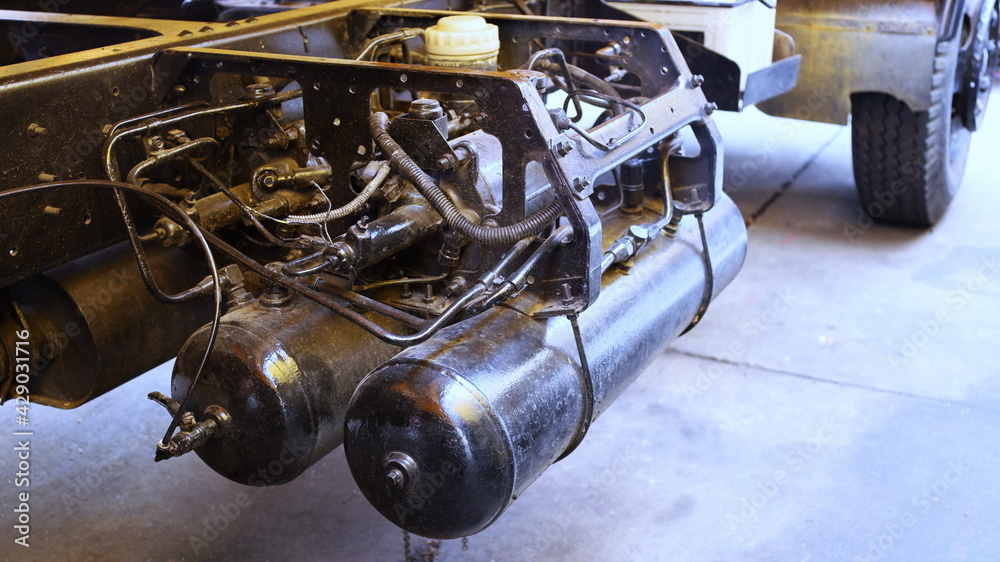 Air Brake Display Rack Black air tank for truck brake system. Brass fittings with air breeze ...