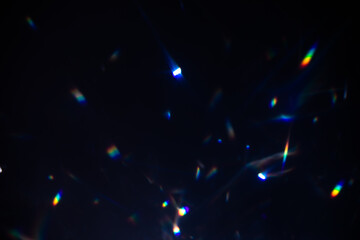 Blur colorful warm rainbow crystal light leaks on black background. Defocused abstract retro film analog effect for using over photos as overlay or screen filter
