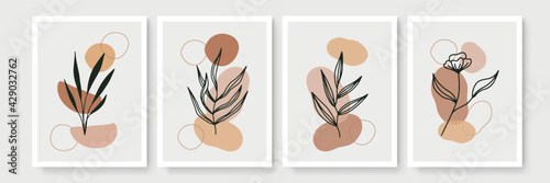 Set of abstract boho floral artistic templates. Good for poster, wall decor, home decor, card, invitation, flyer, cover, banner, placard, brochure and other graphic design.