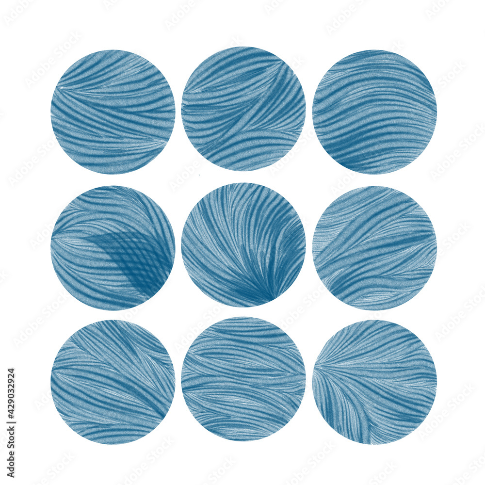 Fototapeta premium Set of texture circles. Grafic resource. Abstract shape. Blue spot.