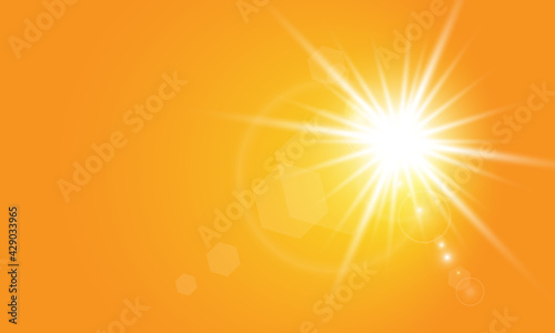 Warm sun on a yellow background. Leto.bliki solar rays.Оrange yellow background.