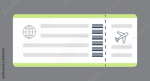 Airline tickets. Boarding icon vector. Travel symbol, pass document on airplane. Blank jet ticket.