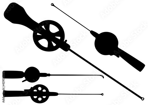 Small winter fishing rods included. Vector image.