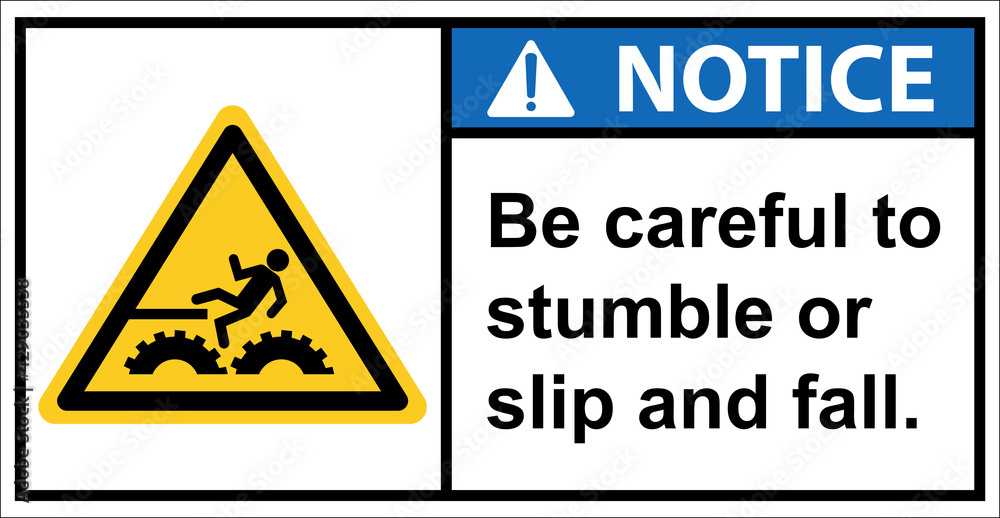 Beware of falling around the driving gear.,Notice sign Beware of falling around the driving gear.,Notice sign