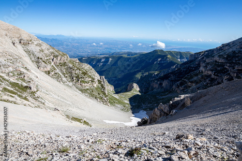 Valle dell'Orfento . Trekking on Monte Amaro in the Majella national park, mountain range of the Apennines. Maiella mountain massif, Abruzzo, L'Aquila. photo