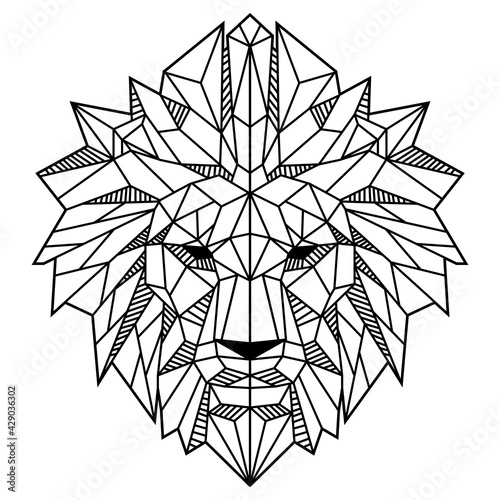 Abstract Low Polygon Lion Head Black And White Vector Illustration