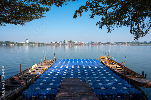 Beautiful lake of Phayao with blue sky at Phayao, Thailand. photo